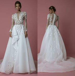 2019 Idan Cohen Długim rękawem Suknie ślubne z Overtkirts Jewel Neck Lace Appliqued Suknie ślubne Boho Beach Plus Size Vestito Da Sposa