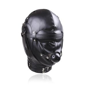 Bondage Black Quality Full Blindfold Mask Cappuccio con bocca Ball Gag Restraint gimp # R52