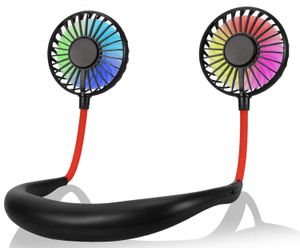 Ventilatore da collo portatile Ricarica USB Mini ventilatore da collo personale a mani libere Luce a LED regolabile a 3 velocità per viaggi sportivi Ufficio all'aperto