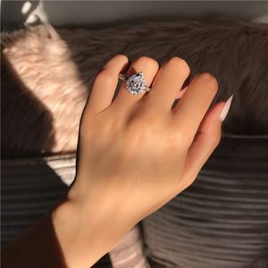Älskare lova ring set pear cut diamant cz sterling silver engagemang bröllop band ringar för kvinnor smycken