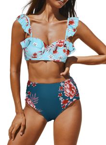 Sexy Brazilian Bikini Sets Badebekleidung für Frauen Beach Resort Wear 50% Dame mit hohen Taille Bademode Blumen Badeanzug Drucken