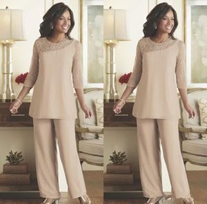 Gelin Pant Suit Yaz Şifon Custom Made Uzun Kollu Wedding Guest Wear Akşam Anne Elbise Tulumlar Of Şık Dantel Anne