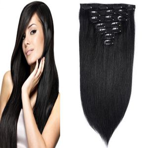 100g de grampo em extensões de cabelo humano liso natural indiano remy grampo de cabelo real virgem extensões de cabelo clipe em 8pcs