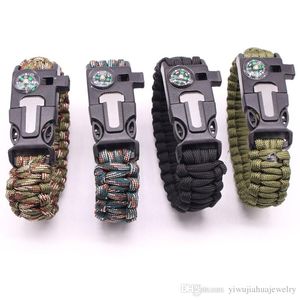 2020 New Design Multifunctional Outdoor Paracord survival bracelet 9 inch length Compass Emergency Whistle Knife and Scraper