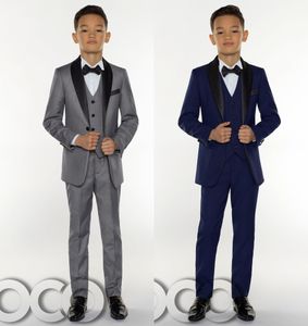 Elegante feito sob encomenda menino smoking xale lapela um botão crianças roupas para festa de casamento terno menino conjunto jaqueta calças arco ves267w