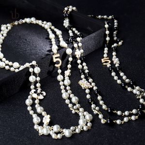Fashion luxury designer classic flower elegant bright pearl multi layer long winter sweater statement necklace for woman on Sale