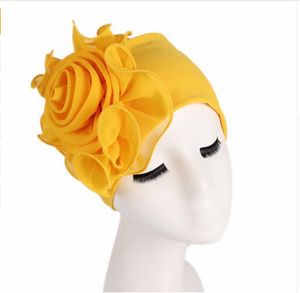 Berretti elastici da donna con berretto per la perdita di capelli a fiore grande Turbante africano Boho Head Wrap Hijab Cappellino per feste di nozze Turbantes mujer GB589