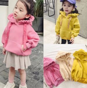 Crianças roupas de grife sólidos Meninas de lã Coats Engrosse da menina da criança Casacos encapuçado morna DW4521 crianças Outwear inverno Kids Clothing 3 cores