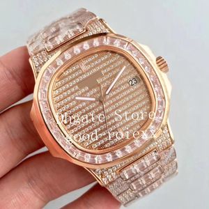 Mens Automatic Cal.324 SC Movimento Miyota Orologio Pave Rectangle Diamond Dial Bracciale Uomo Oro 5719 10G Data Crystal Orologi