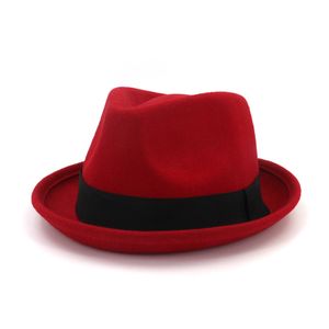 2020 Ny stil ull Fascinator Fedora Hat för kvinna Unisex Roll Up Short Brim Homburg Jazz Fedora Cap med band