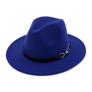 Moda-Europejska USA Mężczyźni Kobiety Wełna Czapka Fedora Kapelusze z Klamrą Pasek Unis Jazz Hat Jesień Zima Panama Cap Trilby Chapeau