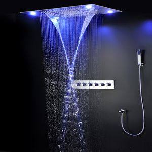 Badezimmer Thermostatharmaturen Dusche 304 Edelstahl Rainfall Spa Nebel Wasserfall LED Square Duschkopf Set mit Handbrause