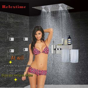 Bathroom Shower Set Concealed Shower Mixer with Wire Shelving and Towel Tack and Square Shower Head Rain Mist KF5203