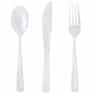 Wholesales 2019 300 Pcs Silverware Disposable Party Plastic Flatware Set 100 Plastic Forks 100 Knives 100 on Sale