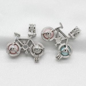 10 Stück silberne niedliche Fahrrad-Perlenkäfig-Medaillons-Anhänger mit duftendem ätherischem Öl-Diffusor für Halskette, Schmuckherstellung für Austernperle