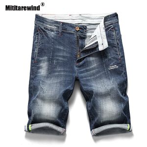 Бренд одежда летние шорты мужчины разорванные короткие джинсы бермуды хлопковые шорты дышащие джинсовые самцы прямые упругие джинсы