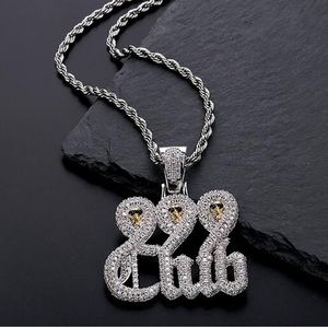 White Gold Skull 999 Club Pendant Necklace with 60cm Rope Chain Necklace HIGH QUALITY Cubic Zirconia hip hop jewelry.