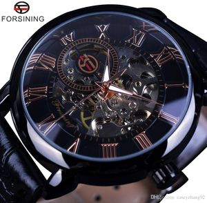 Forsining Roman Retro Series 3D Logo Designer Dial Mens Orologi Top Brand Luxury Meccanico Maschile Scheletrato Orologio da polso Orologio da uomo