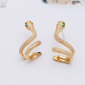Hip Hop Snake Shape Stud Ear Clip Earrings New Style Full White Zircon Earrings Jewelry Wholesale