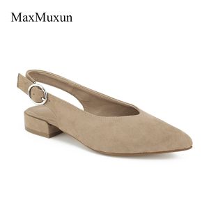 MaxMuxun Donne Sexy Slingback Décolleté con punta a punta Gladiatore Fibbia Tacchi bassi da donna Scarpe da donna in finta pelle scamosciata nera