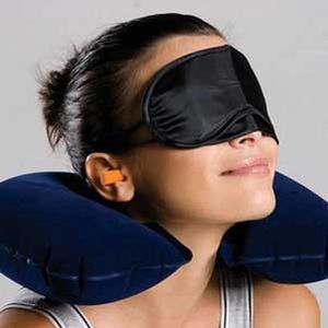 Car Soft Pillow 3 in 1 Travel Set Inflatable U-Shaped Neck Pillow Air Cushion + Sleeping Eye Mask Eyeshade + Earplugs DH0660