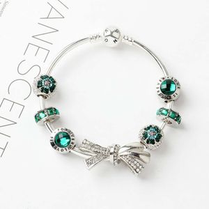 Wholesale-925 silver bracelets charm bracelet bow knot bracelets charm beads bangle DIY Jewelry for Christmas and valentine gift