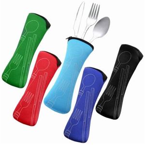 3pcs / set resor barn vuxen min bestick rostfritt stål porslin dinnerware camping bestick chopstick sked gaffel uppsättning utomhus silverware