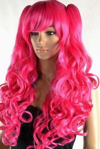Wholesale two ponytails wig for sale - Group buy LL pink red long curly cosplay wig two ponytails giftfdghdfher