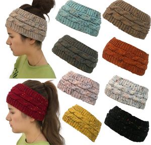 13 Colors Women's hat knitted headband winter warm beanies high stretch twisted cable knit Bun Ponytail cap girls turban head warmer free ship 10