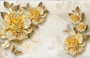Golden upscale diamond flower jewel wall background wallpaper for walls 3 d for living room
