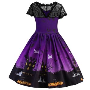 Призрак печататься ребенка девочки кружева платье с коротким рукавом детей Хэллоуин одеваются косплей юбки