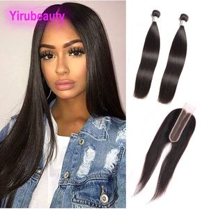 Peruwiańskie nieprzetworzone ludzkie przedłużenia włosów 2 wiązki z zamknięciem koronki 2x6 proste wiązki Virgin Hair z 2*6 Zamknięciem 8-30 cala