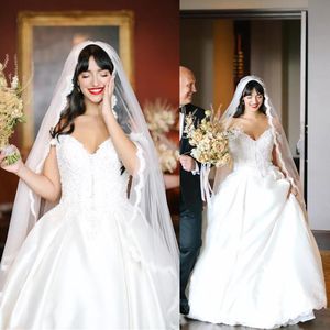 Gorgeous Beaded Crystal Wedding Dresses Ball Satin Off Shoulder Train Country African Plus Size Formal Bridal Gown Bride Vestido de novia