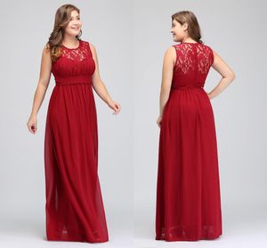 Plus Size Dark Crimson Bridesmaid Dresses Long Chiffon A-Line Formella klänningar Plus Size Särskilda tillfällen Klänningar Partyklänningar