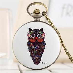 Old Fashioned Arts Owl Display Quartz Pocket Watch Bronze Antique Clock Unisex Necklace Chain Vintage Watches Best Gifts
