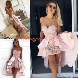 Sexig Lace Arabisk Homecoming Dresses Party Overkirt Sweetheart High Low Plus Size Prom Dress Cocktail Club Wear Short Examing Ball Gowns
