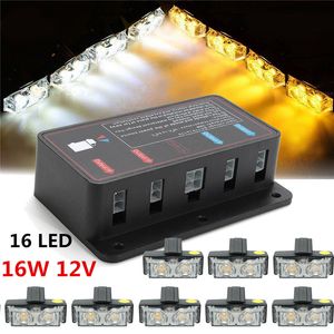 Freeshipping 12V 16W LED White/Yellow Car Truck Wireless Strobe Emergency Warning Light Strobe Lights Bars Deck Dash Grill Remote Control