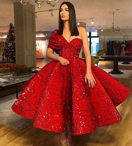 2019 Cheap Red Prom Dress Una spalla Paillettes Pageant Vacanze Wear Laurea Evening Party Gown Custom Made Plus Size