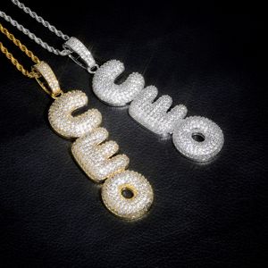 A-Z 0-9 Anpassade namnbokstäver Pendant Necklace Micro Cubic Zircon med 24-tums repkedja Hip Hop-smycken