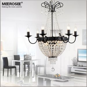 French Empire Contemporary Crystal Chandelier Light Fixture Vintage Crystal Pendant Light Wrought Iron White Chrome Black White Hanginglamp
