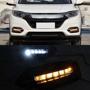 1 Set LED Daytime Running Light For Honda HRV HR-V Vezel 2018 2019 2020 Yellow Turn Signal Car DRL Fog Lamp Decoration