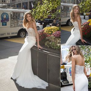 2020 Bohemian Mermaid Bröllopsklänningar Sweetheart Beaded Appliqued Bridal Gown Ärmlös Backless Ruffle Sweep Train Vestidos de Novia