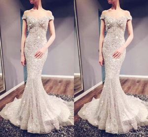 Setwell Shining Crystal Beading Evening Dresses Off Shoulder Sweep Train Mermaid Prom Dress Bling Bling Custom Gjorda Special Occasion Dress