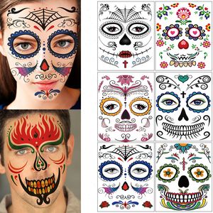 Adesivi per tatuaggi per trucco facciale Halloween Christmas Party Stage Puntelli Art Face dress up Day of The Dead Adesivo per tatuaggi temporanei