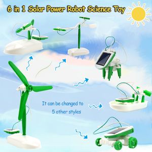 6 In 1 Solar Power Robot Kit Assembly Gadget Airplane Boat Car Train Model Science Education Toy Gift for Boys Kids Party Favor