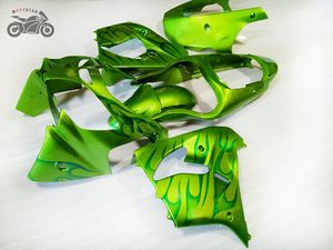 Gratis anpassade motorcykel delar till Kawasaki ZX9R Fairing Kits 2000 2001 Ninja ZX-9R 00 01 ZX 9R Green Flames ABS Plastic Fairings Bodywork