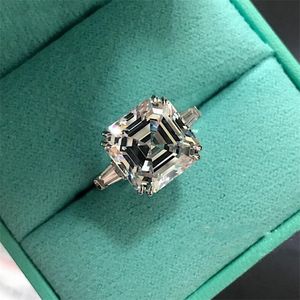 Real Sparkling Luxury Jewelry 925 Sterling Silver Princess Cut Big White Topaz Square CZ Diamond Gemstones Eternity Women Wedding Band Ring