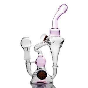 Wholesale tornado recycler glass rig resale online - Pink Glass Bong Recycler Hookahs tornado Water bongs water pipes percolato Heady Dab Rigs with mm bowl shisha