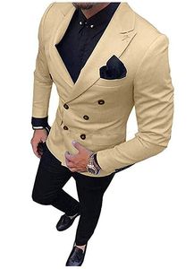 All Loved Peak Lapel Groomsmen Double-Breasted Groom Tuxedos Mężczyźni Garnitury Ślub / Prom / Kolacja Best Man Blazer (kurtka + krawat + spodnie) 027