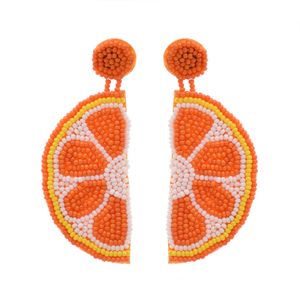 Kreative Frucht-Stil-Zitrone-Orangen-Form mit Perlen-Ohrhängern, Sommer-Cool-Strand-handgemachte, gewebte Statement-Ohrringe für Frauen